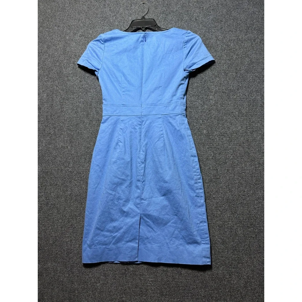 J.Crew Sheath Dress Women Size 2 Blue Excellent‎ Short Sleeve Square Neck BY040